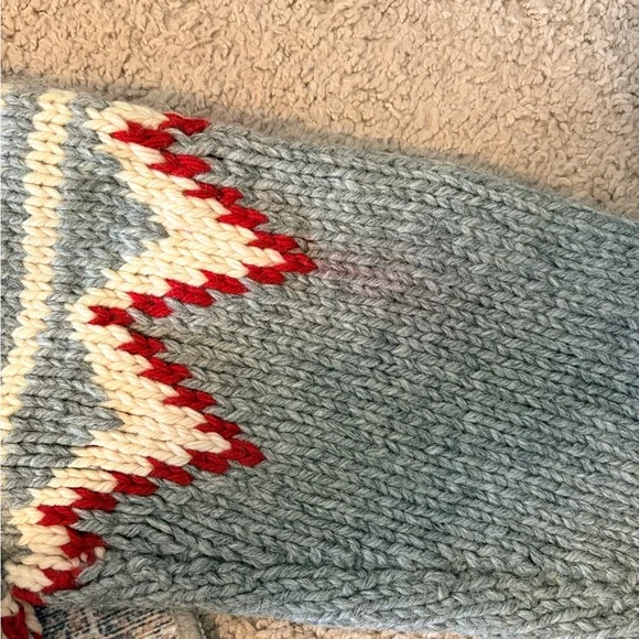 Gray Shawl Collar Zip Sweater with Red and Cream Pattern - Picture 8 of 8